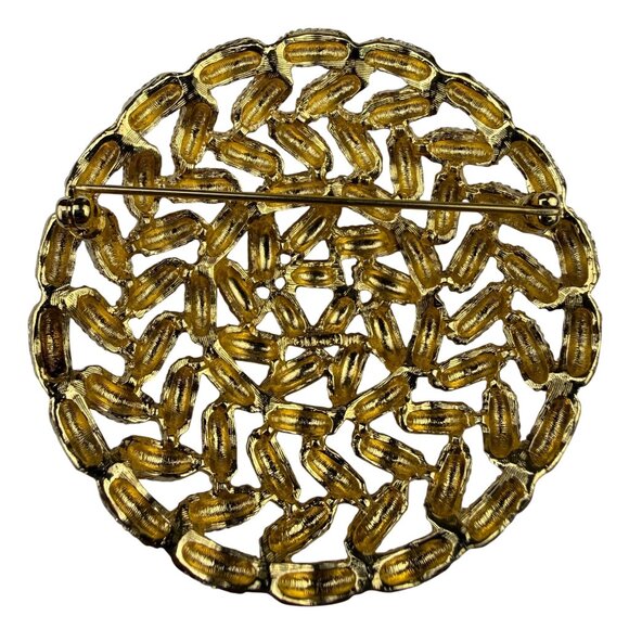 Vintage Monet Womens Gold Tone Textured Metal Vintage Circular Brooch Jewelry - Picture 2 of 4